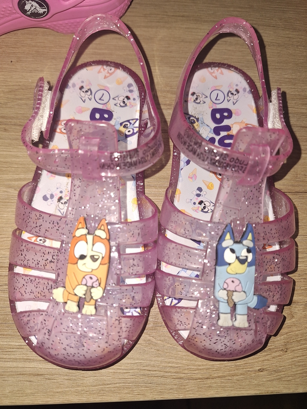 Girls Sparkle Pink Jelly Sandals with Bluey 7c